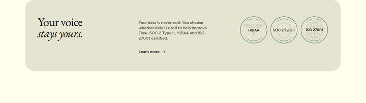 Your Voice Stays Yours section from Wispr Flow