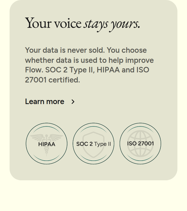 Your Voice Stays Yours section from Wispr Flow, on a phone