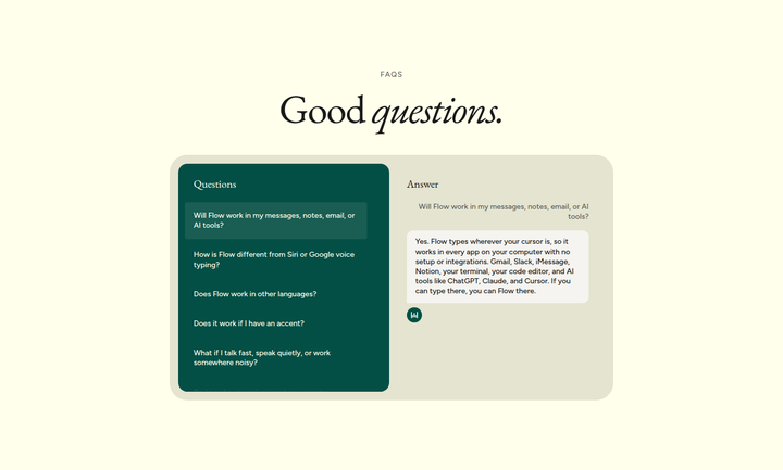 Good Questions section from Wispr Flow