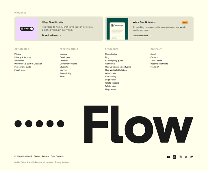 Footer section from Wispr Flow