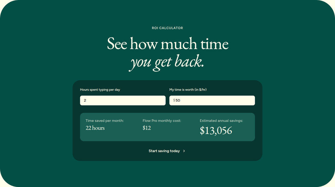 See How Much Time You Get Back section from Wispr Flow