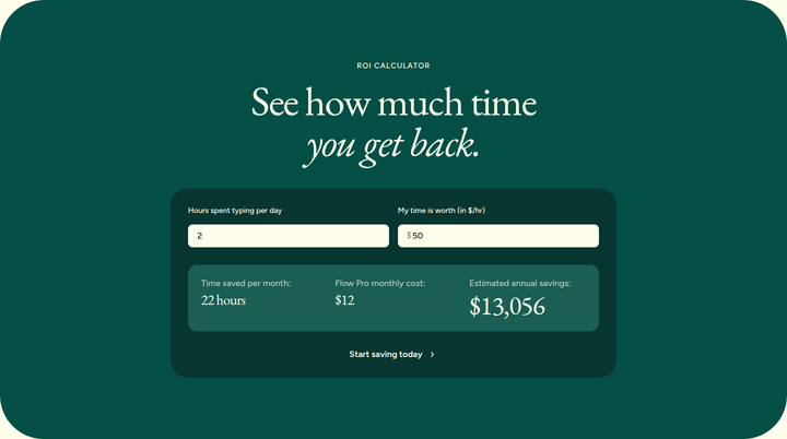 See How Much Time You Get Back section from Wispr Flow