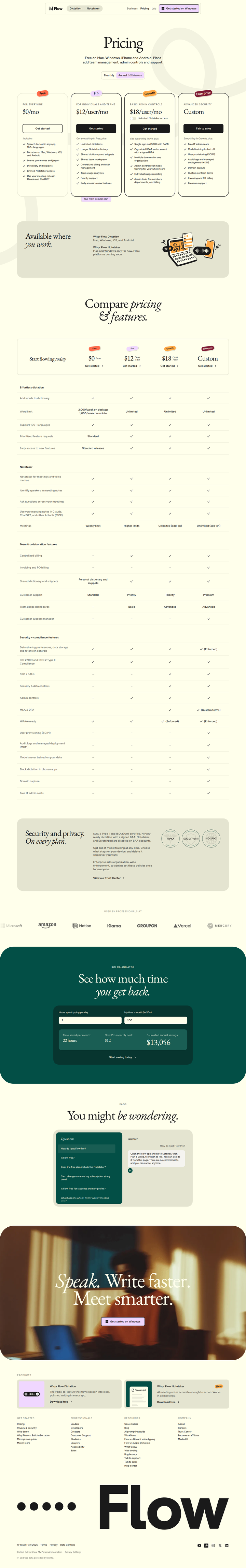 Pricing page from Wispr Flow