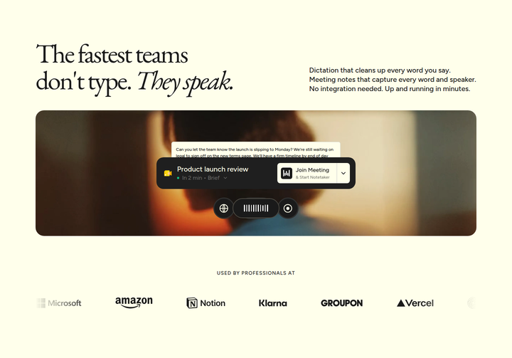 The Fastest Teams Don't Type. They Speak. section from Wispr Flow