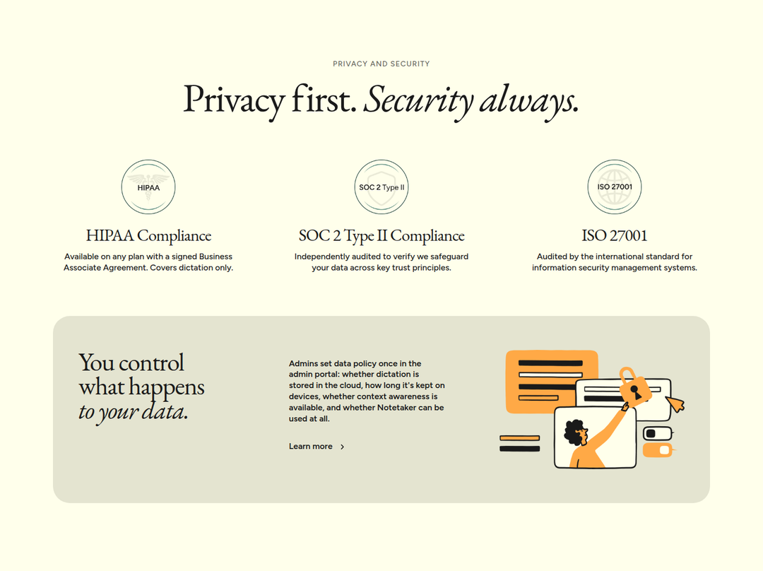Privacy First. Security Always. section from Wispr Flow