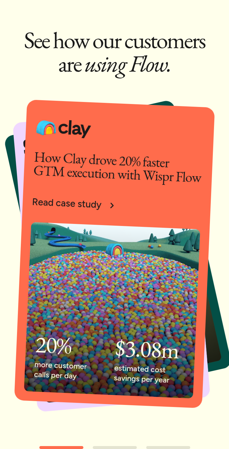 See How Our Customers Are Using Flow section from Wispr Flow, on a phone