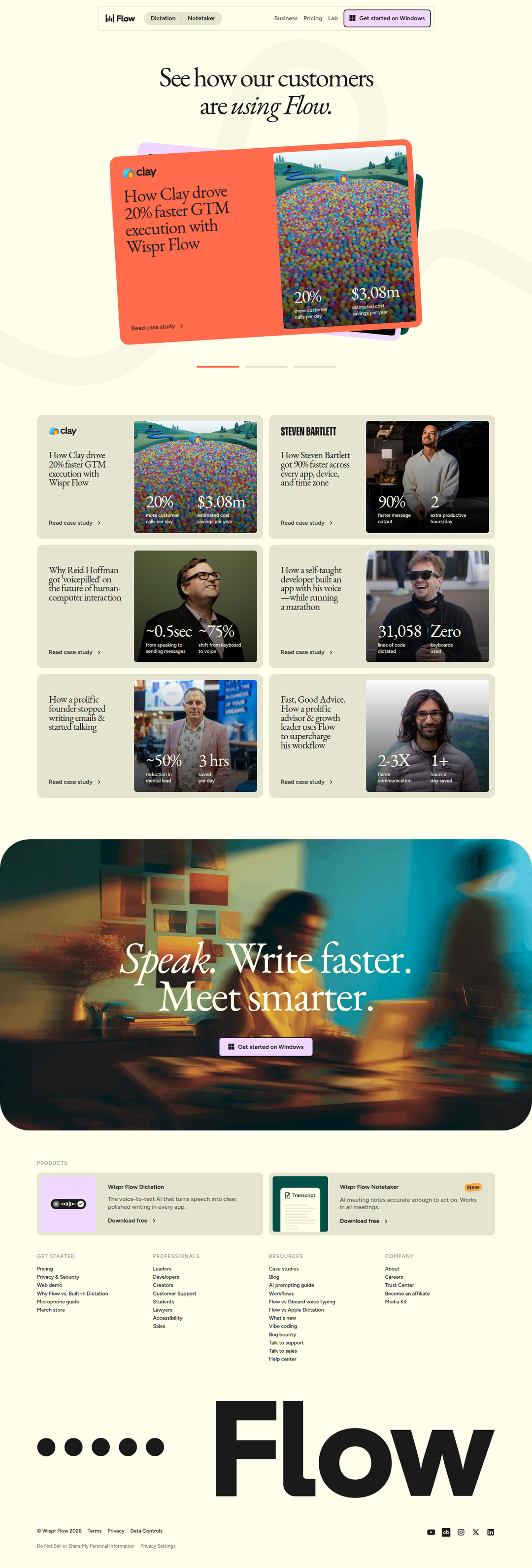 Case Studies page of Wispr Flow