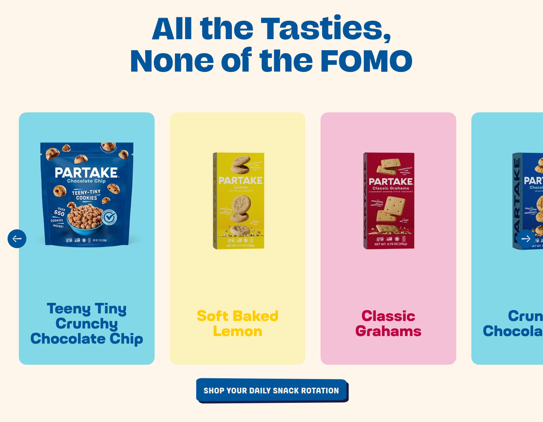 All the Tasties, None of the FOMO section from Partake Foods
