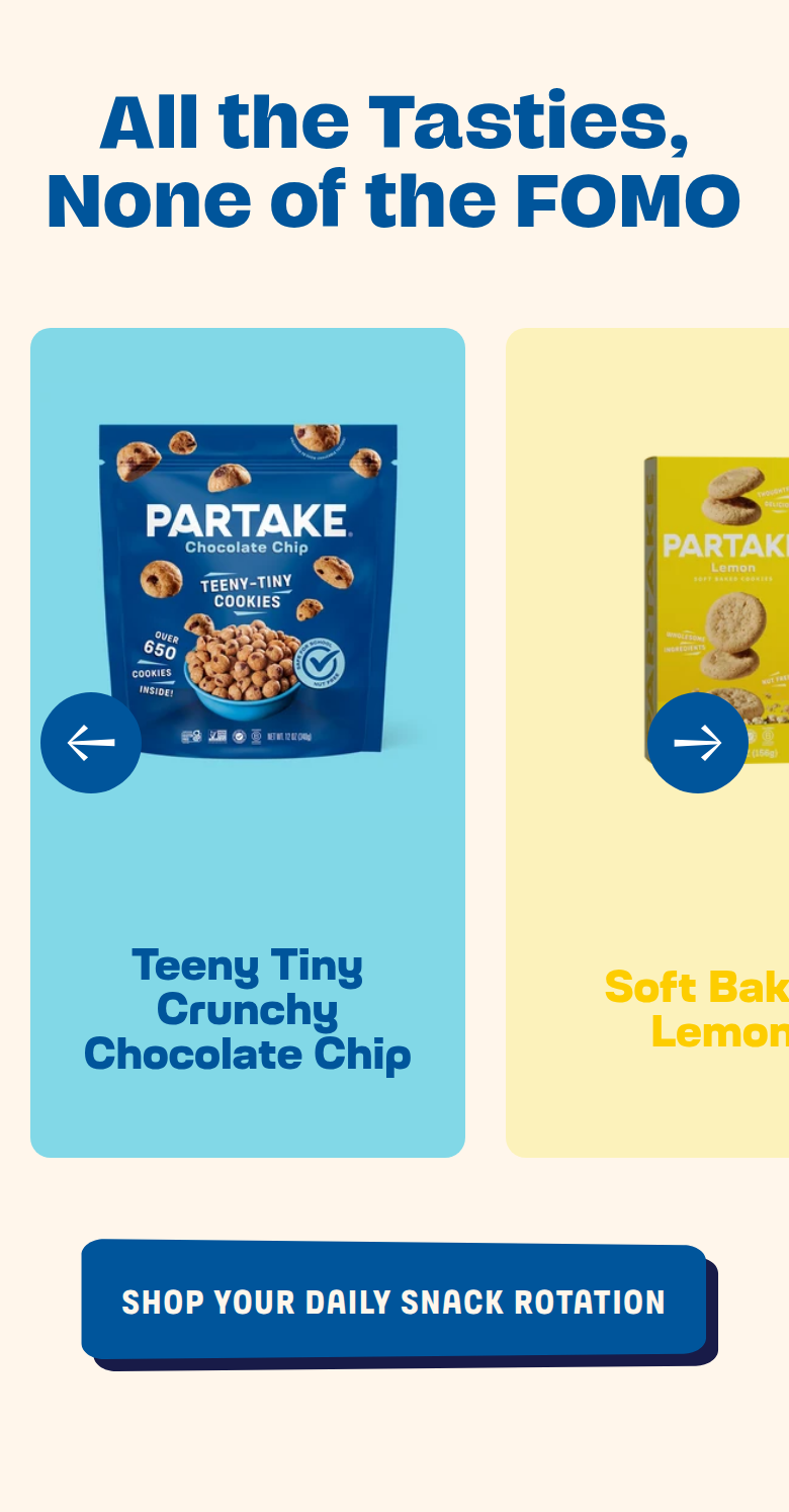 All the Tasties, None of the FOMO section from Partake Foods, on a phone