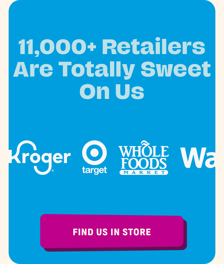 11,000+ Retailers Are Totally Sweet on Us section from Partake Foods, on a phone