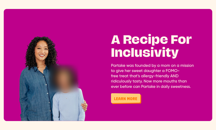 A Recipe for Inclusivity section from Partake Foods