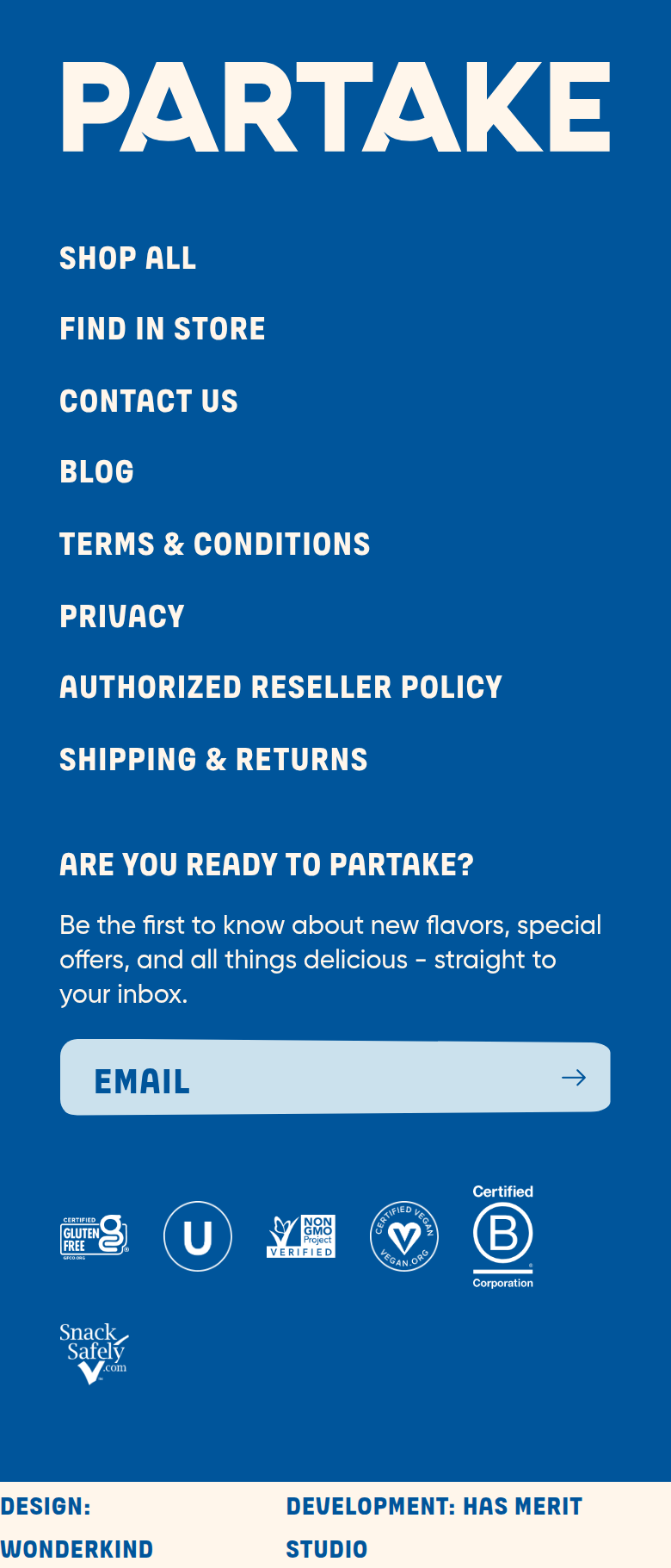 Are You Ready to Partake section from Partake Foods, on a phone