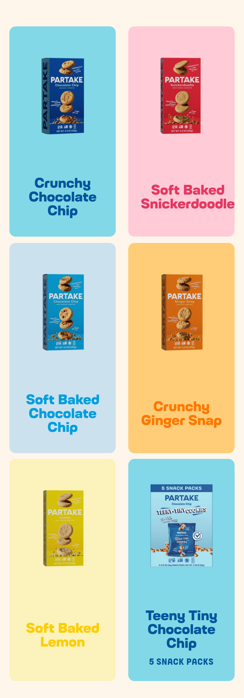 The Full Lineup section from Partake Foods, on a phone