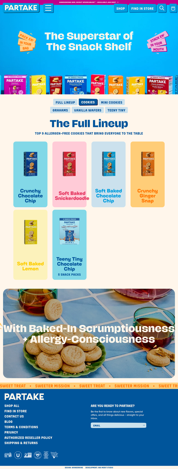 Cookies page from Partake Foods