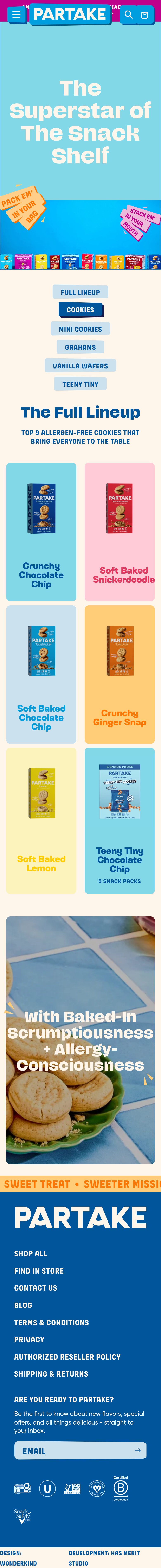 Cookies page of Partake Foods, on a phone