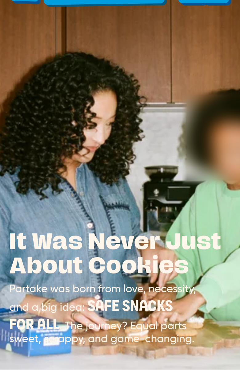 It Was Never Just About Cookies section from Partake Foods, on a phone