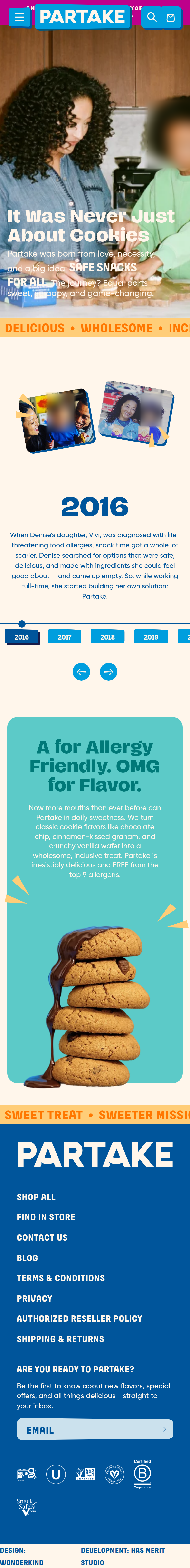 About Partake page of Partake Foods, on a phone