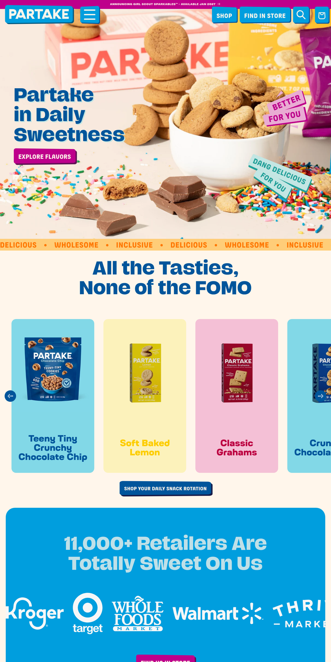 Home page of the Partake Foods website