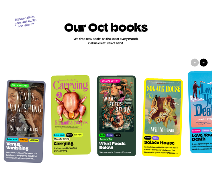 Our Oct Books section from Aardvark Book Club