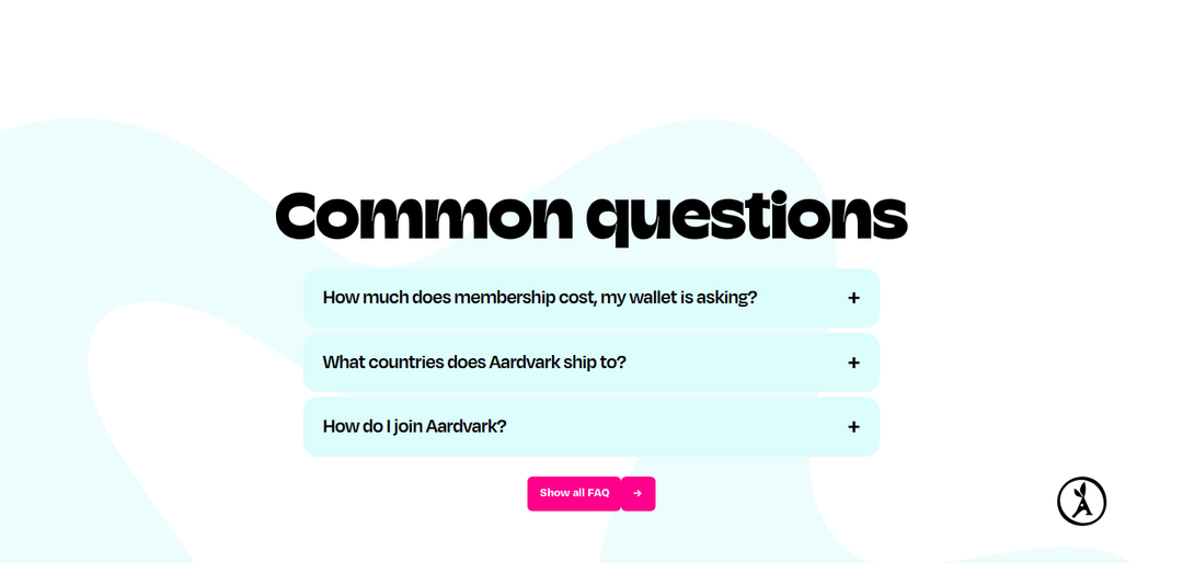 Common Questions section from Aardvark Book Club
