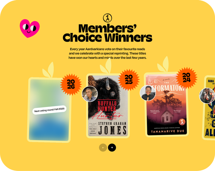 Members' Choice Winners section from Aardvark Book Club