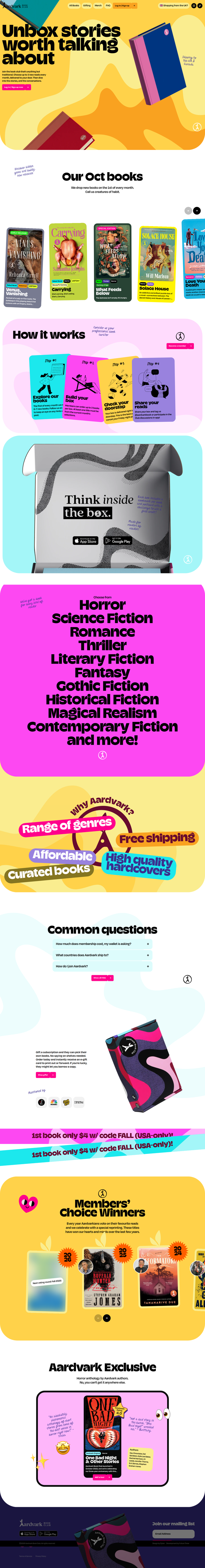 Home page from Aardvark Book Club