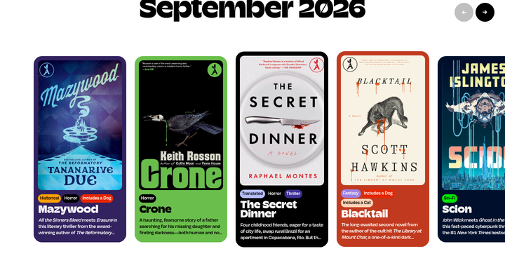 September 2026 section from Aardvark Book Club