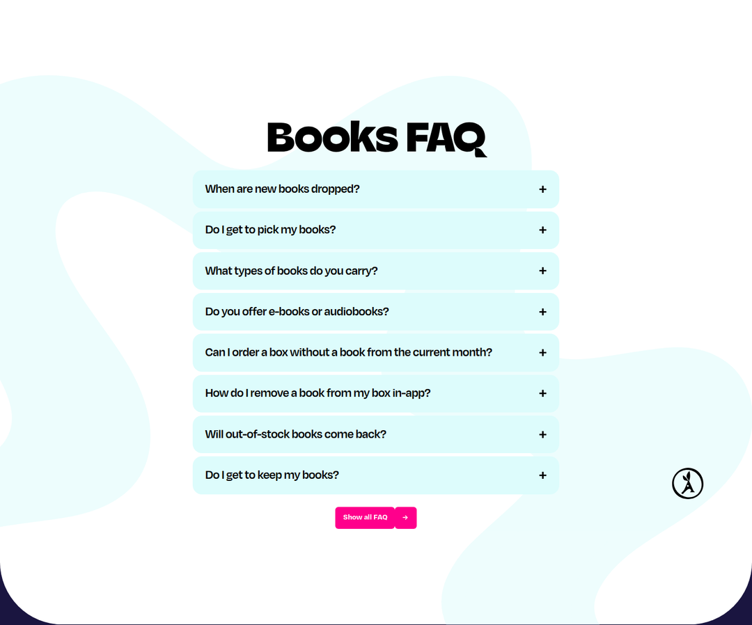 Books FAQ section from Aardvark Book Club