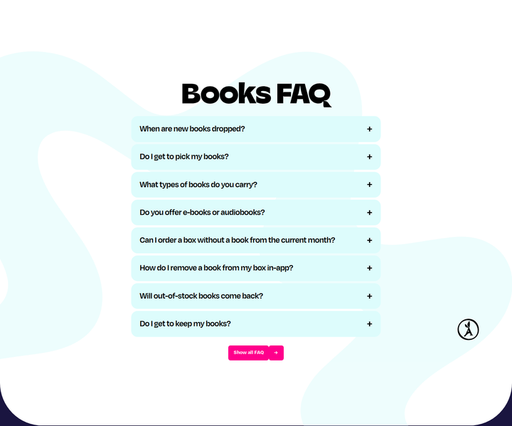 Books FAQ section from Aardvark Book Club