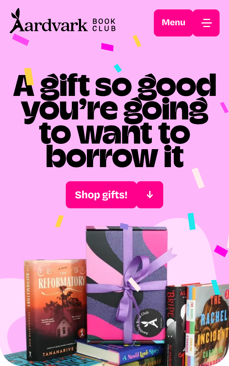 A Gift So Good You're Going to Want to Borrow It section from Aardvark Book Club, on a phone