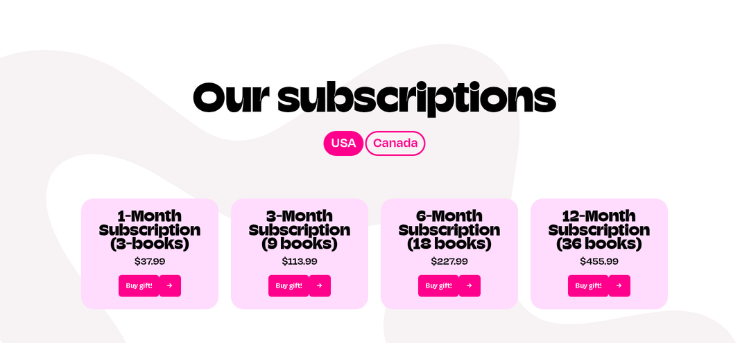 Our Subscriptions section from Aardvark Book Club