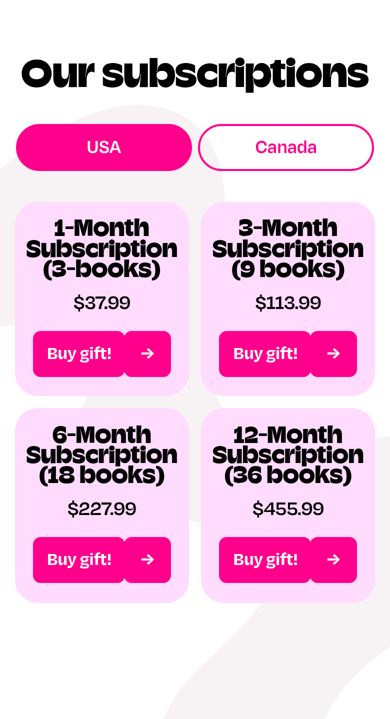 Our Subscriptions section from Aardvark Book Club, on a phone