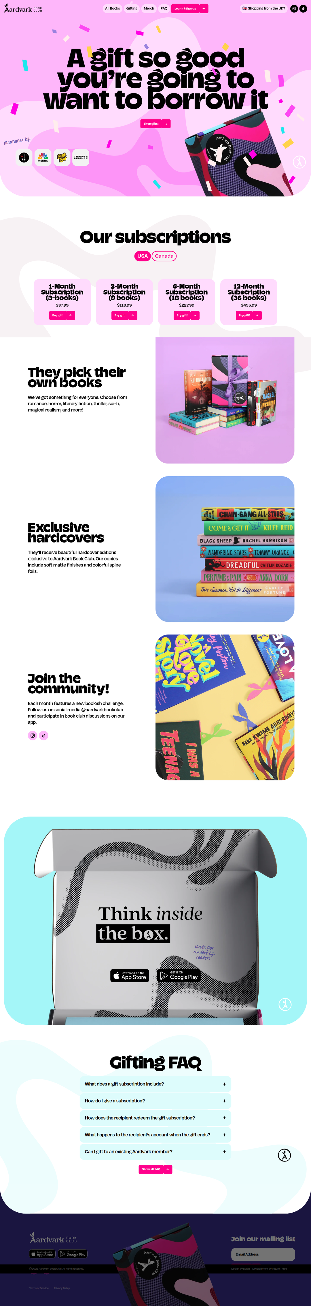 Gifting page of Aardvark Book Club