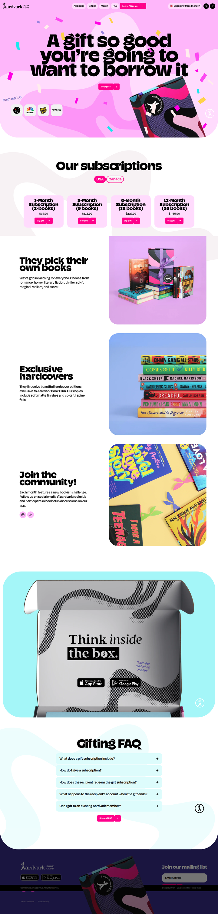 Gifting page from Aardvark Book Club