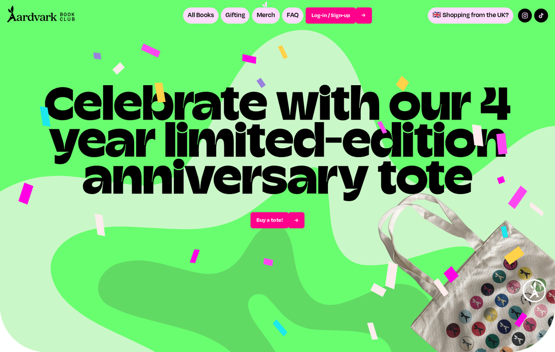 Limited Edition Anniversary Tote section from Aardvark Book Club