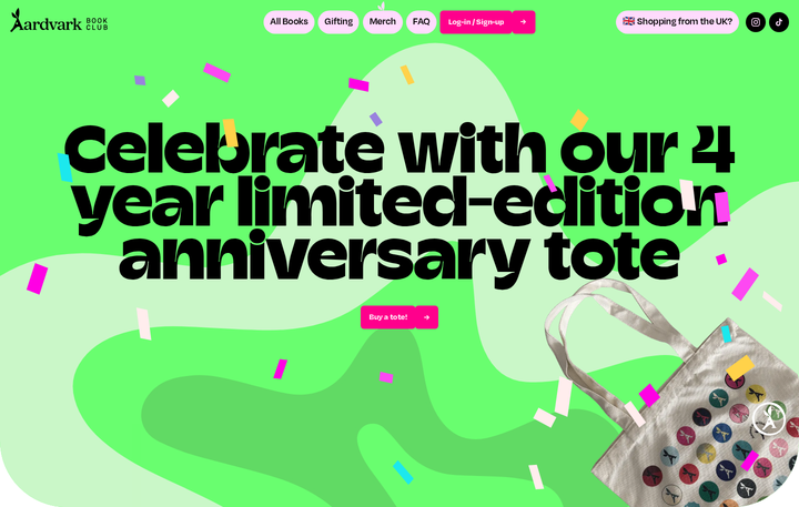 Limited Edition Anniversary Tote section from Aardvark Book Club