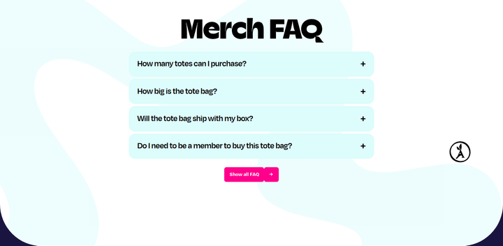 Merch FAQ section from Aardvark Book Club