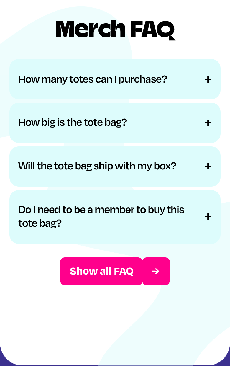 Merch FAQ section from Aardvark Book Club, on a phone