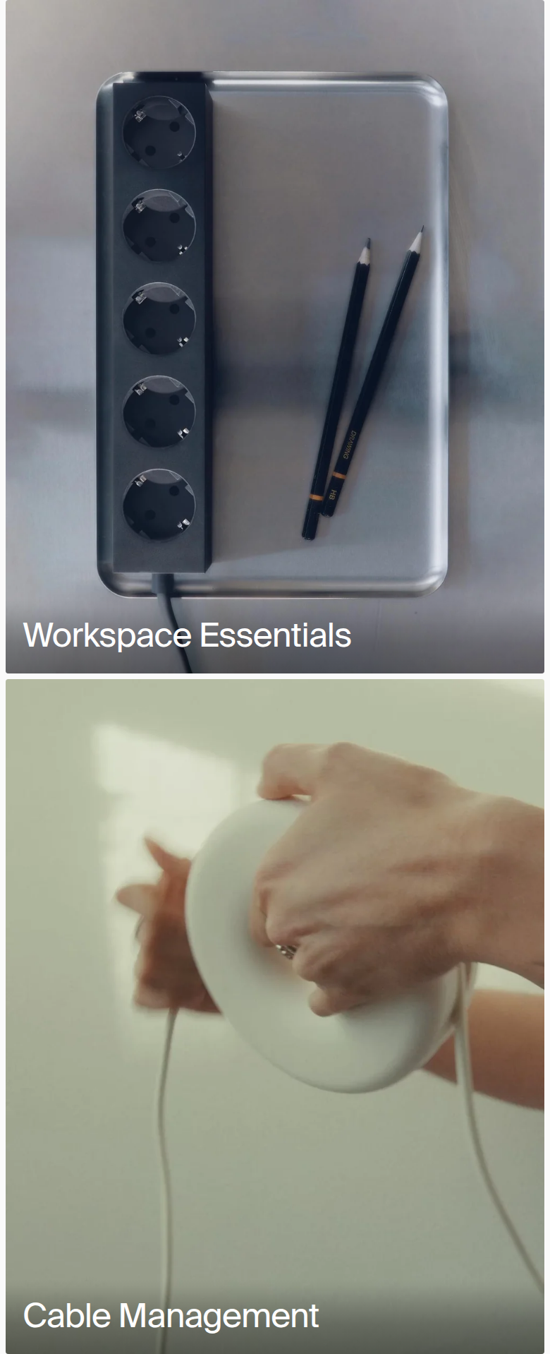 Workspace Essentials and Cable Management section from Pedestal, on a phone