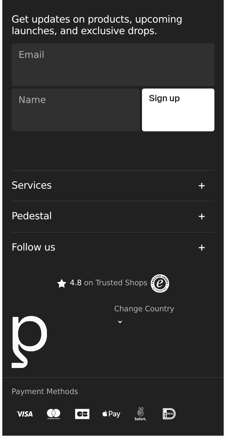 Footer section from Pedestal, on a phone