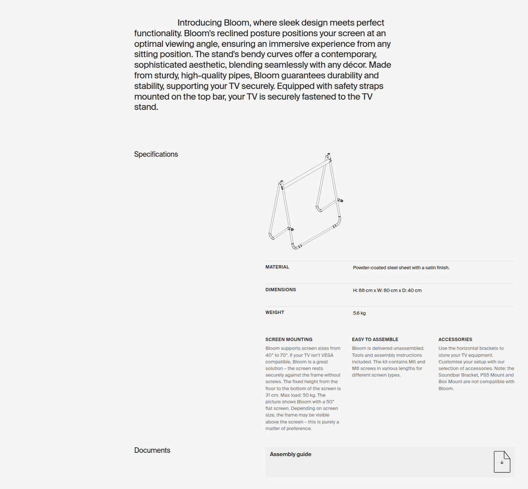 Specifications section from Pedestal