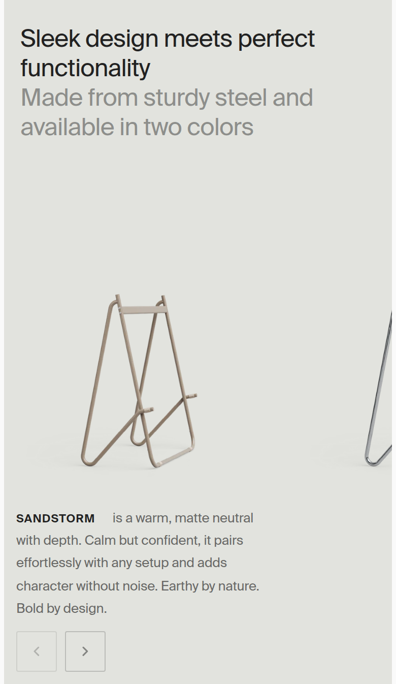 Sleek Design Meets Perfect Functionality section from Pedestal, on a phone