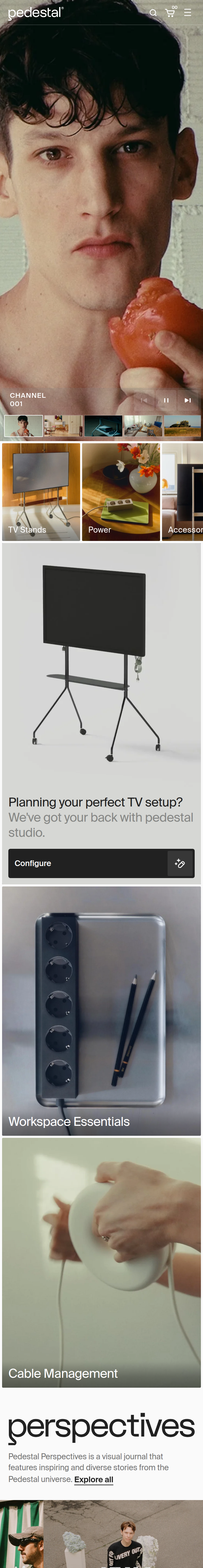 Home page of the Pedestal website, on a phone