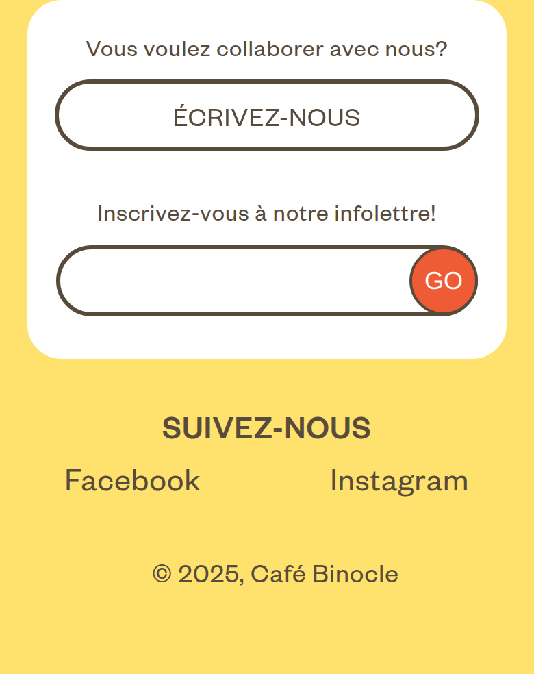 Contact section from Café Binocle, on a phone