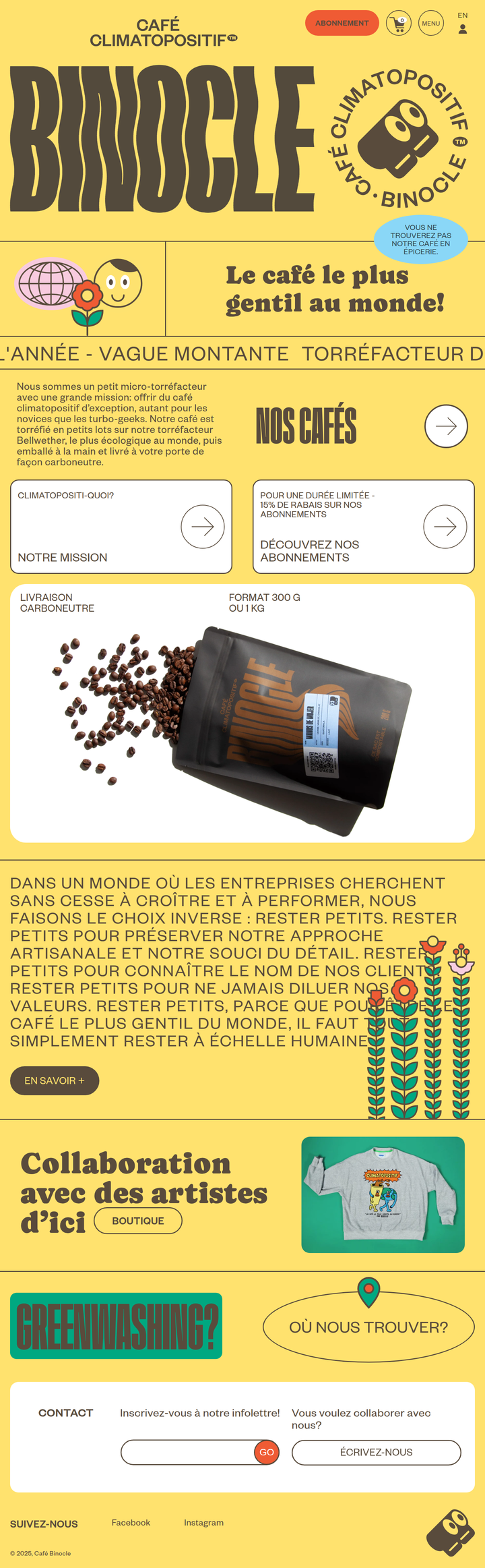 Home page from Café Binocle