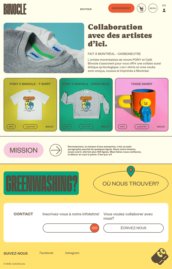 Boutique page from Café Binocle