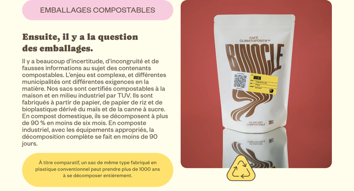 Emballages Compostables section from Café Binocle