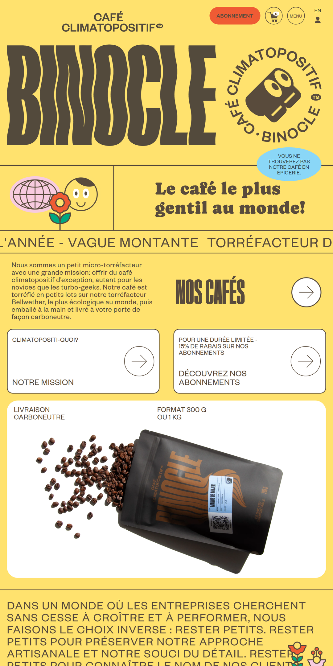 Home page of the Café Binocle website