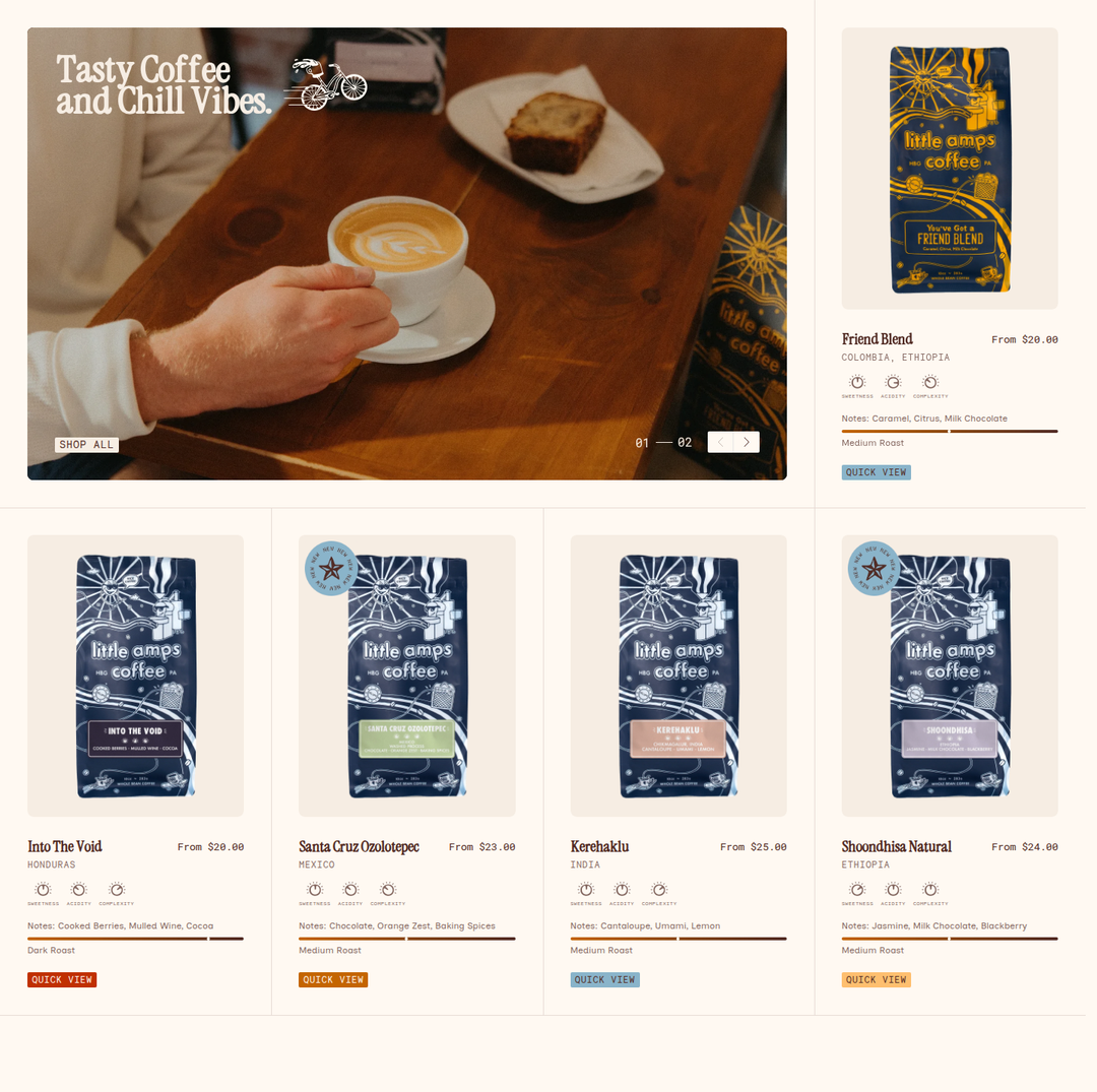 Tasty Coffee and Chill Vibes section from Little Amps Coffee