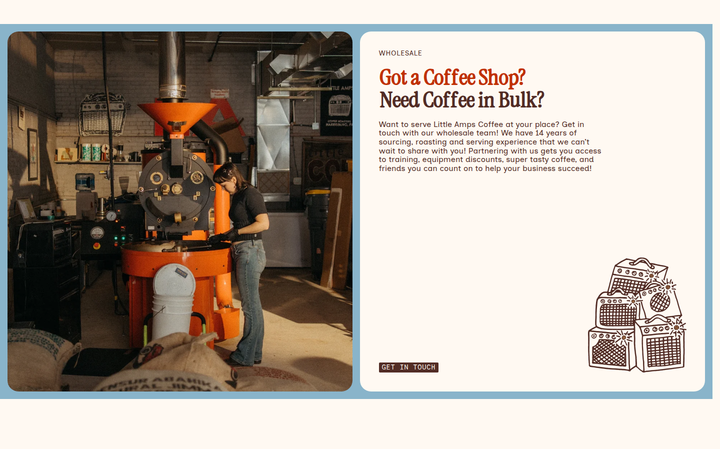Got a Coffee Shop? Need Coffee in Bulk? section from Little Amps Coffee